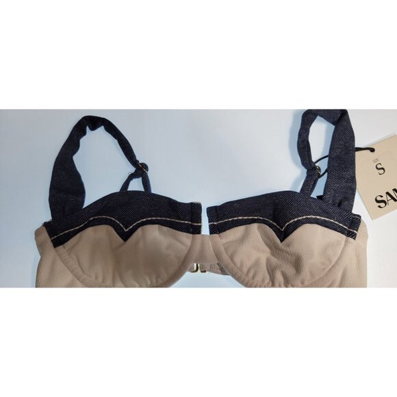 SAME Los Angeles Swimwear Bikini Set  Underwerid Faux Suede White/Denim Size S - Picture 4 of 9